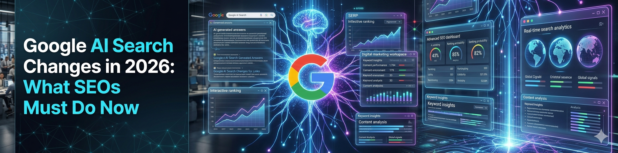 Futuristic Google AI search interface showing next-generation AI-powered search results.